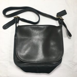 Vintage Coach Black Leather Saddle Flap Bag USA 9170